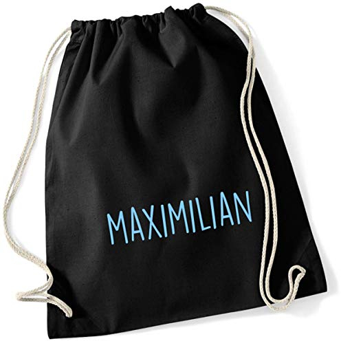 minimutz Personalisierter Turnbeutel mit Namensdruck zum Zuziehen | bedruckt mit Namen für Jungen & Mädchen | Zuziehbeutel Stoffbeutel in vielen Farben (schwarz)