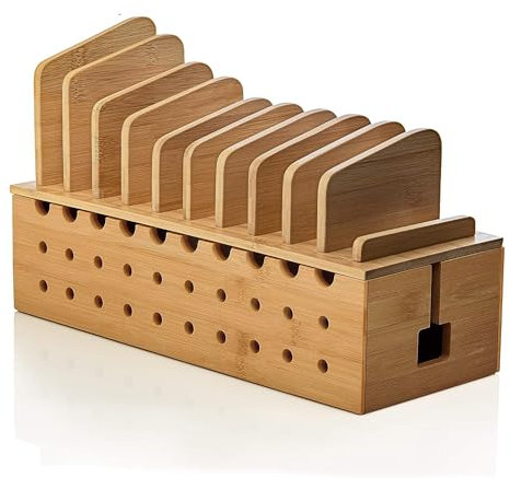 Prosumer's Choice Ständer für mehrere Ladestationen mit Kabelbox-Organizer – Schreibtisch-Organizer aus Bambus für 10 Geräte und Kabelmanagement – kompatibel mit Smartphones und Tablets