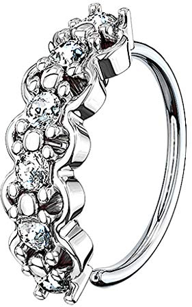 Piercingfaktor Piercing Ring Creole Dünn mit Glitzer Kristall Septum Nasen Lippen Helix Ohr Nasenpiercing Ohrpiercing Tragus Nasenring Klemmring Silber 0,8mm x 8mm