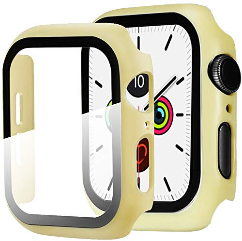 Miimall Funda Compatible con Apple Watch Series 6/5/4/SE 44mm Carcasa Protector Cristal,2 en 1 PC Case Vidrio Templado Alta Sensibilidad Protector Pantalla para iWatch Series 6/5/4/SE 44mm - Amarillo