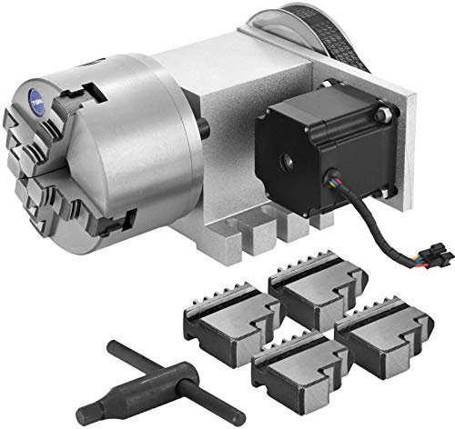 VEVOR CNC Rotational Rotary Axis 4-Jaw Chuck 100mm Hollow Shaft 4th Axis Rotary Axis Tailstock CNC Router Engraver Machine