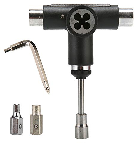 Skateboard T Tool, Tragbares Skate Werkzeug mit Ratsche, All-in-One Skateboard T-tool, Schraubenschlüsselset mit Inbusschlüssel, für Roller, Skateboard
