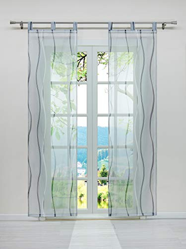 ESLIR 2er Set Flächenvorhänge Schiebegardinen Voile Gardinen mit Schlaufen Schiebevorhang Transparent Vorhang Wellen Muster Grau BxH 57x245cm 2 Stück