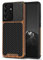TENDLIN Kompatibel mit Samsung Galaxy S21 Ultra Hülle Holz und Carbon Textur Design Leder Hybrid Handyhülle (Schwarz)