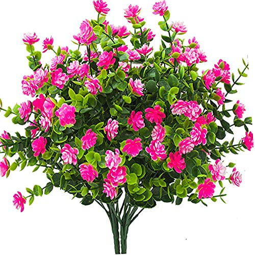 Ancokig Künstliche Blumen,4 Stück Kunstblumen Grün UV-beständige Pflanzen Sträucher Unechte Blumen Innen Draussen für Zuhause Garten Braut Hochzeit Party Dekor (Rosa)