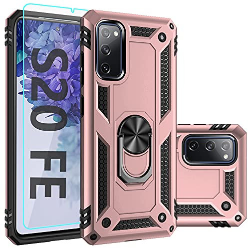 SKTGSLAMY for Samsung Galaxy S20 FE Case,Galaxy S20 FE 5G Case,with Screen Protector,[Military Grade] 16ft. Drop Tested Cover with Magnetic Kickstand Car Mount Protective Case for S20 FE, Rose Gold