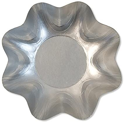 4 VASSOI in carta colore Argento Satinato - Vassoio Zuppiera Tondo 27cm - Piatto Fondo a Petalo per alimenti - MADE IN ITALY - per feste party buffet ecc.