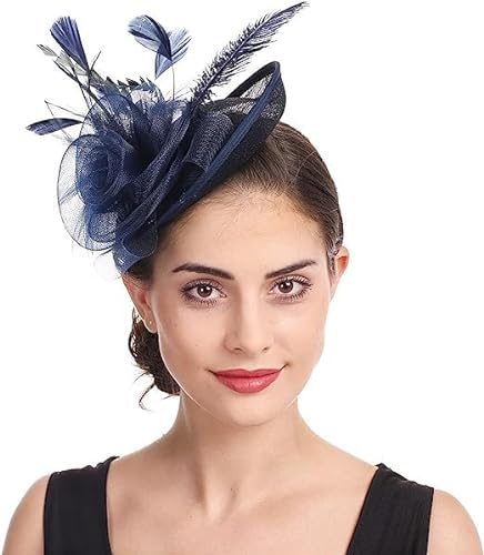 Fascinator Hut Damen Mütze mit Federn Haarschmuck Blumen Haarreif Mesh kopfschmuck mit Haarclip Haarspange Elegant Schleier Vintage kopfbedeckung Hochzeit Party Cosplay Cocktail Kirche