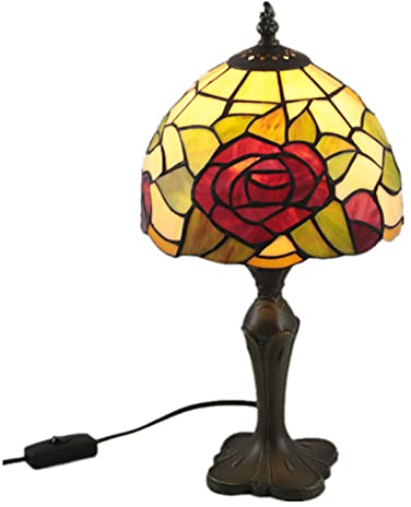 CAPXXIN Tiffany-Lampe Wohnzimmer-Tischlampe, rote Rose, Nachttischlampe im Buntglas-Stil, handgefertigt für Arbeitszimmer, Büro, Zuhause, Bar, Schlafzimmer, dekorativ Needed