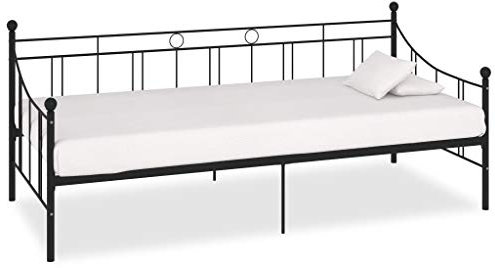 ZEYUAN Tagesbett-Rahmen, Schlafsofa, Schlafcouch, Sofabett, Polsterliege, Ausziehsofa, Bettsofa, Daybed, Schwarz Metall 90×200 cm