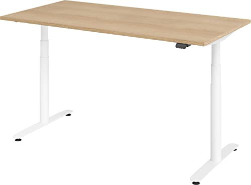 bümö elektrisch höhenverstellbarer Schreibtisch 160x80 cm mit Memory, Bluetooth & App-Steuerung - Schreibtisch höhenverstellbar elektrisch, elektrischer Schreibtisch Eiche, Gestell weiß