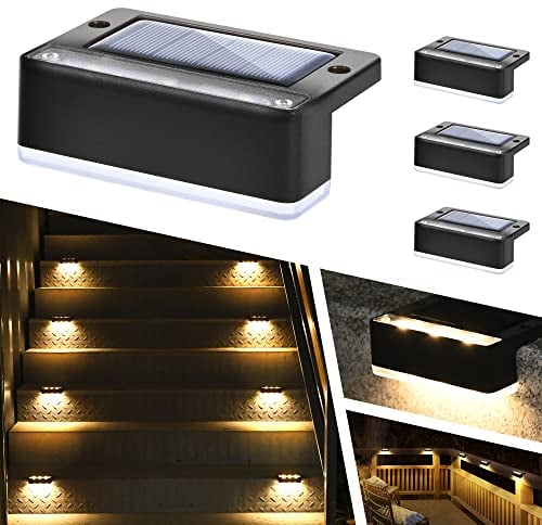 Solpex Solarlampen für außen, 8 Stück, warmweiß Treppenlicht, wasserdicht Solarleuchten, LED-Beleuchtung für Außentreppe, Stufen, Zaun, Garten, Hof, Terrasse, Dachrinne Dekoration (Schwarz)