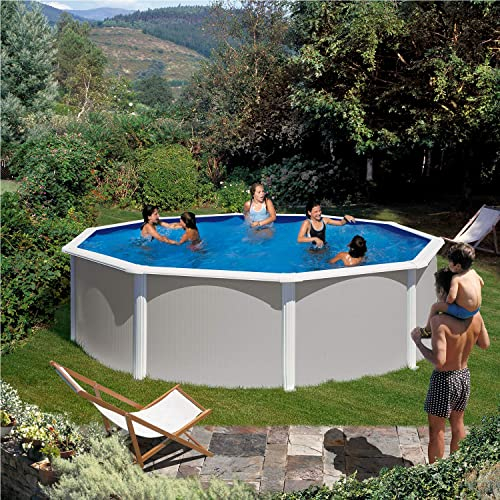 Paradies Pool® Gre Giant rund 350x120cm (Ø x H), Stahlwandbecken grau, Poolplane in blau 0,4mm, Handlauf extra breit, inkl. Skimmer-Set und Leiter, Swimmingpool, Menge: 1 Stück