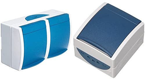 Busch-Jaeger BUSC 20/2 EBW-53 2fach waagerecht Ocean Schuko Steckdose & 20EW-53 SCHUKO Steckdose mit Klappdeckel grau/blaugrün 20 EW-53, 83x74x55