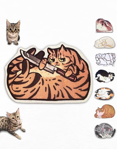 Lukamoo® Cute Cat Litter Mat (30’’x20'’), Large/L, for Kitty Litter & Cute Cat Litter Box (Brown Tabby)
