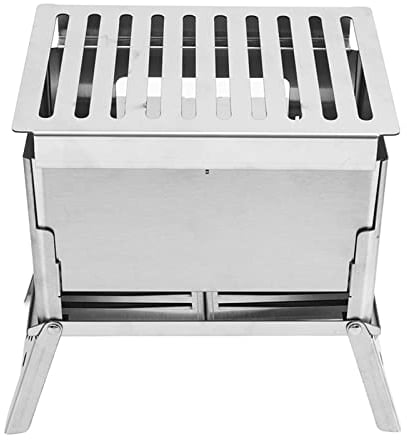 BuyWeek Barbacoa de Carbón Portátil, Estufa de Leña Plegable de Acero Inoxidable, Estufas de Leña Camping para Camping Senderismo Mochilero Trekking Picnic BBQ