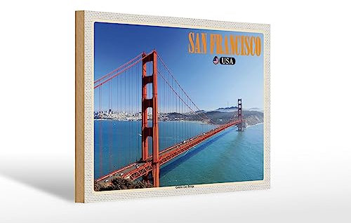 FEMER Holzschild Reise 30x20cm San Francisco USA Golden Gate Bridge Deko