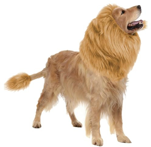Lion Mane Wig Dog Costume Lion Wig Party Fancy Lion Hat Funny Pet Wig Medium Large Dogs Adjustable Pet Costume with Tail for Halloween Christmas Easter Festival Party Activity
