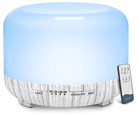 LONID 500ml Aroma-Diffusor, Luftbefeuchter & ätherischer Öldiffusor für Yoga, Spa, Aromatherapie, Baby, Schlaflicht, Automatische Abschaltung, BPA-frei (Weißholz)