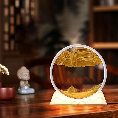 Sandbild Zum Drehen Mit Led Licht, RGB Fließende Sandmalerei Tischlampen Rahmen, 3D Sandscape Sanduhr Sandbilder Zum Drehen, Bewegtes Sandbild Natürliche Landschaft, Sanduhr Bild Geschenk ( Color : E