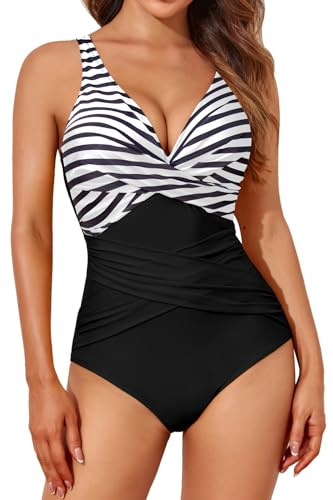 Smismivo Maillot de Bain Une pièce pour Femme Le contrôle du Ventre Push up Maillot de Bain Femme 1 Pieces Amincissante Slim Elégant Vintage Ruché Effet Halter Rembourré Swimsuit Vert Olive