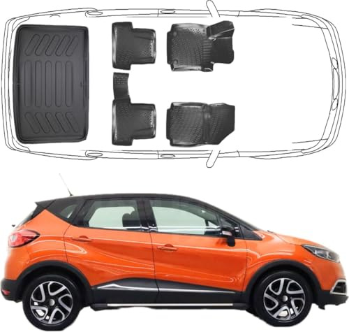Trimak 3D Fussmatten & Kofferraumwanne für Renault Captur 1.Gen 2013-2019 | Gummimatten & Kofferraummatte aus TPE Gummi, Passgenau, Wasserdicht, Hoher Rand, Rutschfest, Leicht zu Reinigen