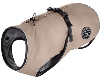 HUNTER Hundemantel Uppsala, Farbe: Taupe, 2in1 Design mit herausknüpfbarem Innenfutter, wasserabweisend, reflektierende Paspeln, geschlossene Bauchseite, optimaler Sitz, Größe: 47,5
