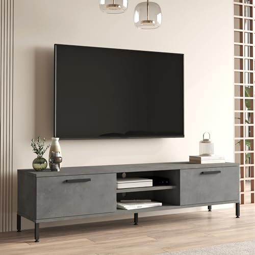 [en.casa] TV Board Lempäälä Lowboard 160 cm Fernsehtisch mit 2 Türen und 2 Ablagefächer Metallbeine Betonoptik