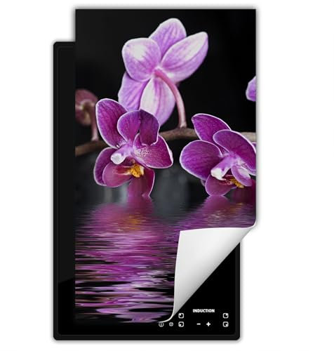 SMTDeco herdabdeckplatte Induktionsmatte herdabdeckung ceranfeld abdeckplatten für ceranfelder induktionskochfeld schutzmatte 30x52 cm Blumen Schwarz