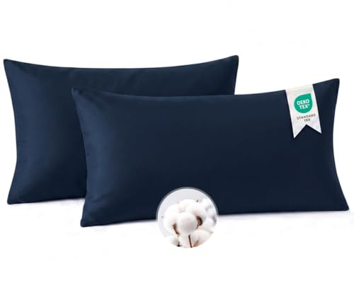 Aisbo Kissenbezug 40 x 80 Baumwolle 2er Set - weiche Kopfkissenbezug 40x80 Blau mit Reißverschluss, 40x80cm Pillow Cover Pillowcase