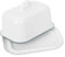 Argon Tableware Enamel Butter Dish with Lid - 18.5x10cm - Green Rim - White Enamel Vintage Kitchen Butter Dish Fridge Cheese Storage Container for Butter, Cheese, Margarine