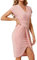 Jasambac Wedding Guest Dress with Batwing Flutter Sleeves, Soft Ruched Wrap Midi Dress in Light Pink