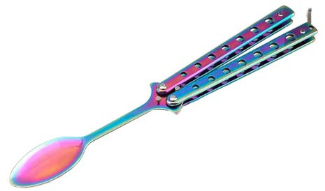 Sharplace Butterfly Spoon Butterfly Practice Stainless Steel 9.06'' Butterfly Training Spoon, Outdoor Dinnerware for BBQ Hiking, Colorful Handle