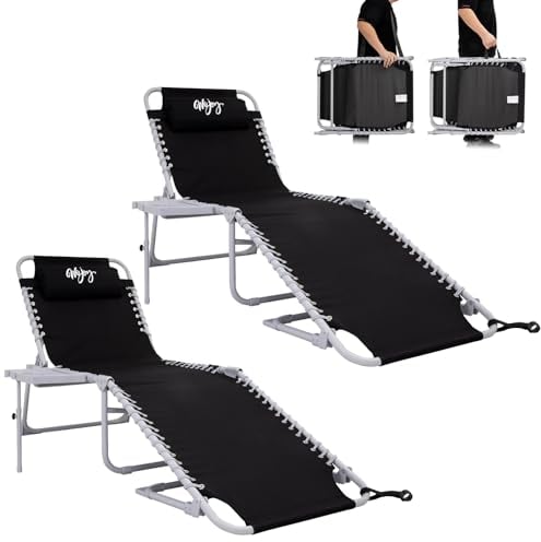 #WEJOY Sonnenliege Klappbar 2er Gartenliege Verstellbarer Rückenlehne Ergonomisch Liegestuhl Klappbar Campingliege mit Seitentasche und Kopfstütze Relaxliege bis 120KG für Strand Garten Pool