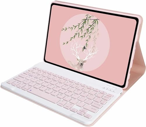 XFTeoux Tastatur Hülle Für Amazon Fire HD 10 Und Fire HD 10 Plus Tablet, Weiche TPU-Rückseite Mit Magnetisch Abnehmbarer Bluetooth-Tastatur Hülle,Rosa