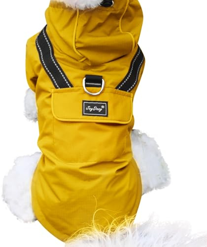 JoyDaog Regenmantel für extra kleine Hunde mit Kapuze, wasserdichte Outdoor-Regenjacke für Hunde, Welpen-Regenmantel mit Taschen, Gelb, XS