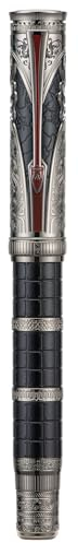Hongdian D5X Fountain Pen, Qin Dynasty Retro Chinese Totem Engraving Smooth Writing with Converter and Pen Box, Extra Fine Nib, Black