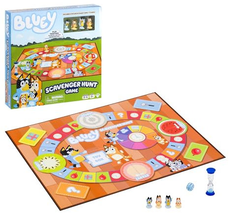 Bluey - Juego Scavenger Hunt, Juego de Mesa para Familia y Amigos, Llega a la Meta Primero para Ganar, Incluye Cartas, Dados, Figuras y más, de 2 a 4 Jugadores, Duración 15 Minutos, Famosa (EGB01000)