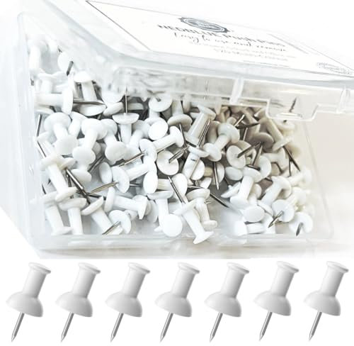 NEDBLUE White Push Pins - 120 Drawing Pins with Storage Box, Thumb Tacks for Cork, Notice and Bulletin Boards - Map Pins