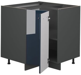 Vicco Eckunterschrank Fame-Line, Dunkelblau Hochglanz, 80.5 cm | MDF-Front · AP Eiche inkl. · Höhenverstellbare Füße · Metallgriffe · Soft-Close