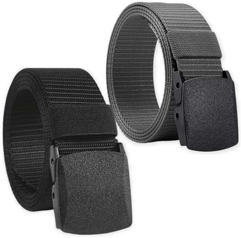 2 Pcs Tactical Belt, Military Equipment Tactical Belt Fast Pass Through the Airport Security for Man, No Buckle Belts for Men Utility Belt Length 120CM Work Belt Suitable for Anywhere(Black, Gray)