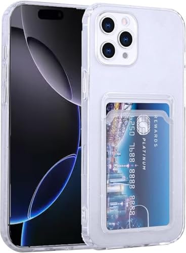AMPLE Case for iPhone 16 Pro, Liquid Silicon Back Card Holder Phone Case, Ultra Slim Soft TPU Shockproof Case with Card Slot, Card Holder Sleeve, Wallet Card for iPhone 16 Pro (Clear)
