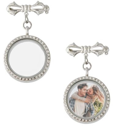 SUPERFINDINGS 2 Stück Brautanhänger Platin Bouquet Foto Anhänger Runder Medaillon Für Bouquet 7cm Lang Medaillon Anhänger Verzierungen Gedenkfotos Anhänger 316 aus Edelstahl Foto Anhänger