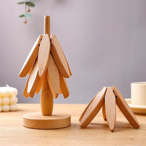 Lecreatekit Salvamanteles de madera para platos calientes, color nogal, plegables, para árbol de Navidad, para restaurante, platos, ollas calientes (A)