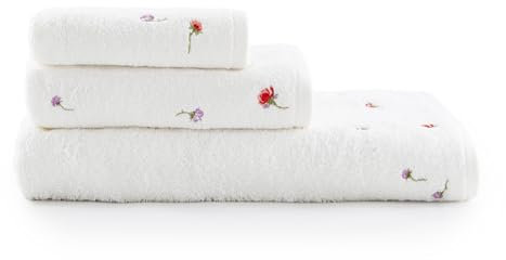 Zucchi, Set Asciugamani Bagno, 1+1, Collezione Ginny, Spugna 100% Cotone, 430gsm, 40x60cm, 60x110 cm, Bianco con Ricami Floreali Viola