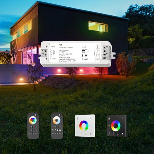 HEXIM 12-48V LED Controller & Fernbendienung - Smart Home & Phone Sprachsteuerung Alexa Google Assistant (modellabhängig) - 3 in 1 Controller - einfarbig RGB RGBW (V3 3CH Controller)