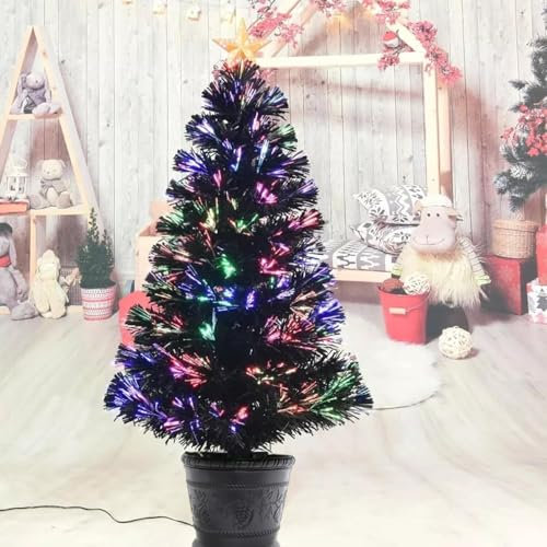 3ft Artificial Fibre Optic Christmas Xmas Tree with Color Changing Multi LED Star Topper 80cm Black