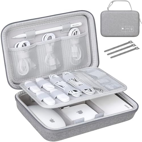 Lacdo Elektronische Kabeltasche Storage Organizer Hülle für USB-Flash-Laufwerke, SD-Karte, Apple Pencil Pro/2/1, USB-Kabel, MacBook-Netzteil Eva Schützende Tragetasche Zubehörtasche, Grau