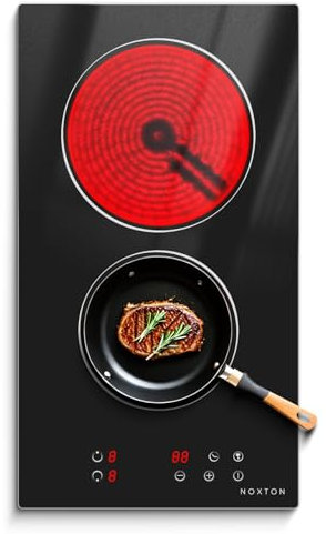NOXTON Placa Vitroceramica 2 fuegos 30 cm, Sin enchufe, Control táctil, Temporizador, Bloqueo de seguridad para niños, 220V~240V, 3000W
