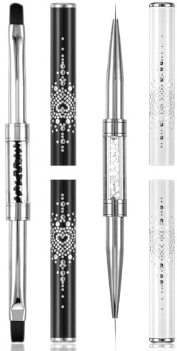 2 Pcs Gel Builder Brush, Double Ended Nail Art Brushes Hard Gel Brush French Manicure Brushes with Transparent Pen Box for Home DIY Salon Design Nails Professional Nail Art(White,Black)